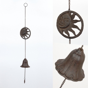 Litinový závěsný zvonek slunce v kruhu / zvonkohra 60cm
