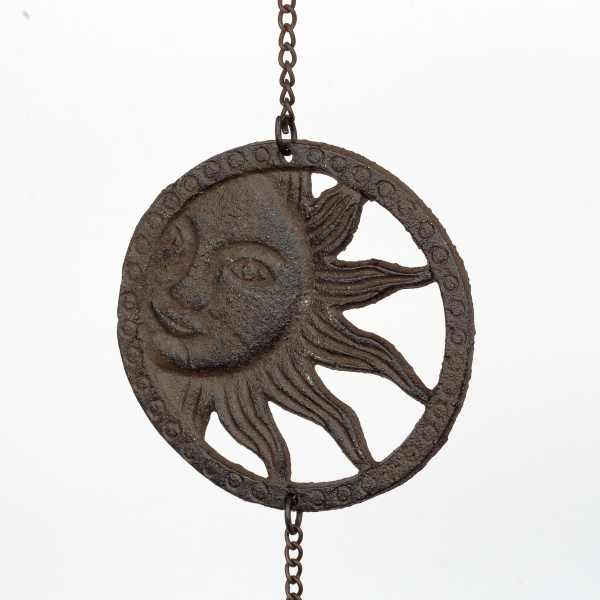 Litinový závěsný zvonek slunce v kruhu / zvonkohra 60cm