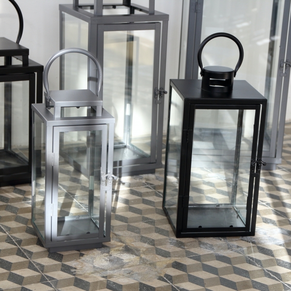 Lucerna černá kovová 42cm