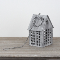 Lucerna domeček šedý 17x12x10cm