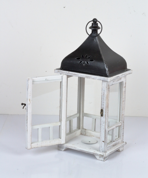 Lucerna dřevěná bílá 52cm