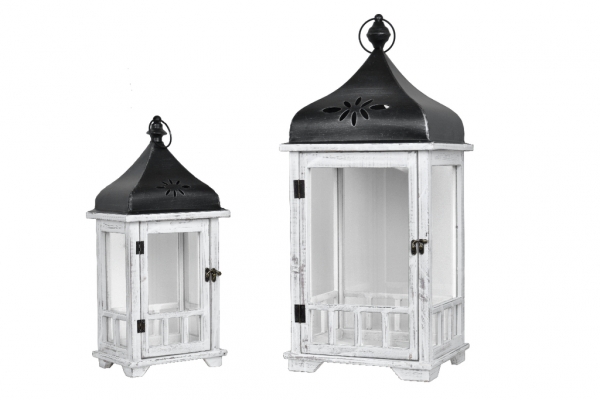 Lucerna dřevěná bílá 52cm