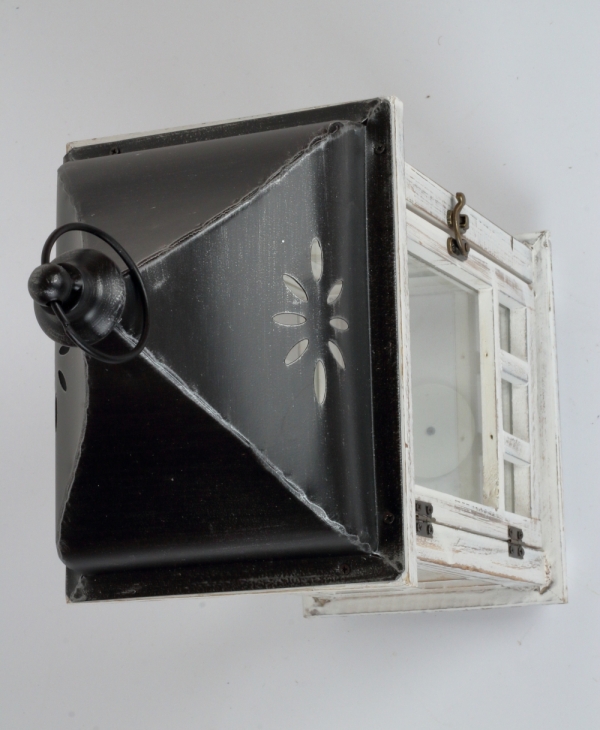 Lucerna dřevěná bílá 52cm