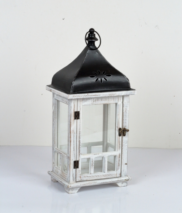 Lucerna dřevěná bílá 52cm