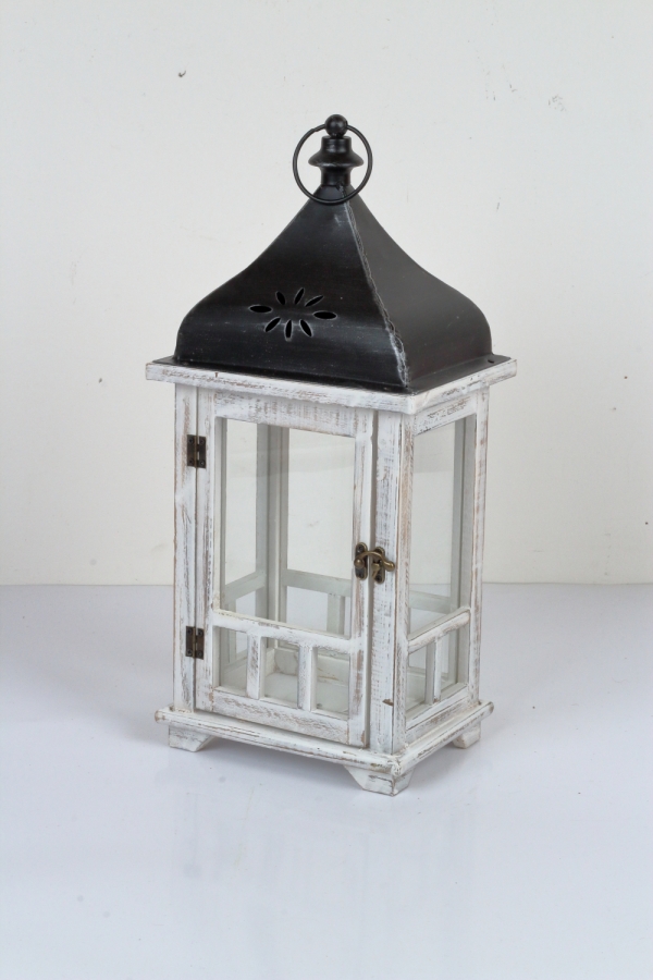 Lucerna dřevěná bílá 52cm