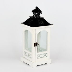 Lucerna dřevěná bílá s černou stříškou 56cm