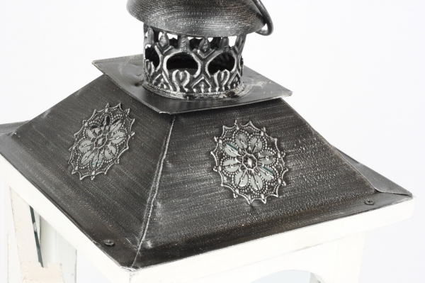 Lucerna dřevěná bílá s černou stříškou 56cm