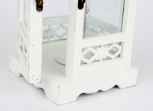 Lucerna dřevěná bílá s černou stříškou 56cm