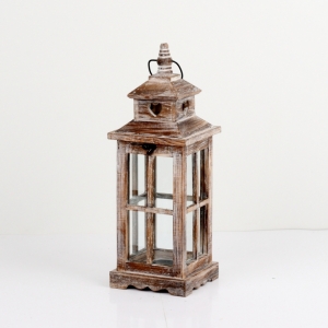 Lucerna dřevěná hnědá se srdcem 38cm