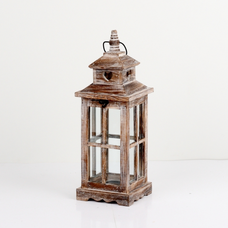 Lucerna dřevěná hnědá se srdcem 38cm