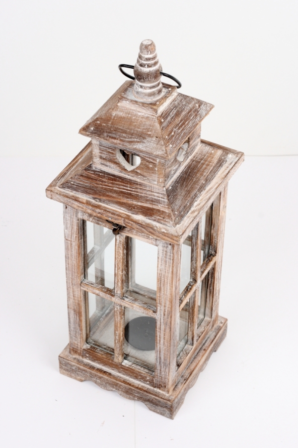 Lucerna dřevěná hnědá se srdcem 38cm