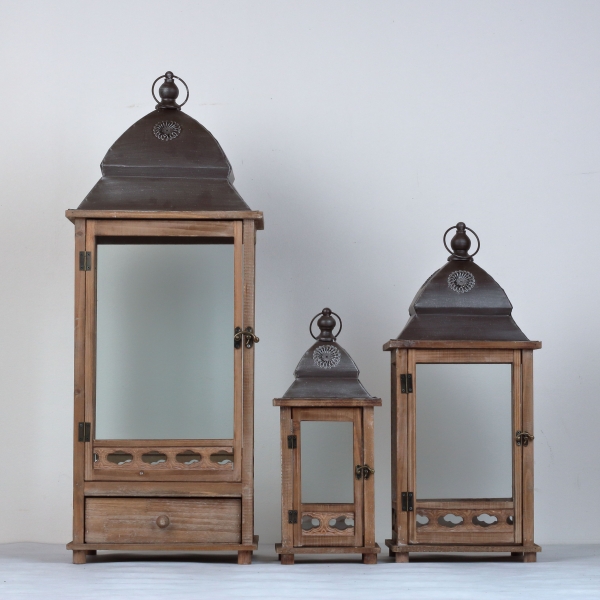 Lucerna dřevěná hnědá Sofie 41x16cm