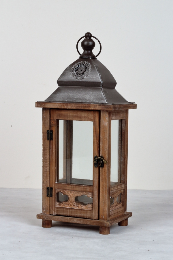 Lucerna dřevěná hnědá Sofie 41x16cm