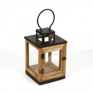 Lucerna dřevěná s černým kovem 47cm