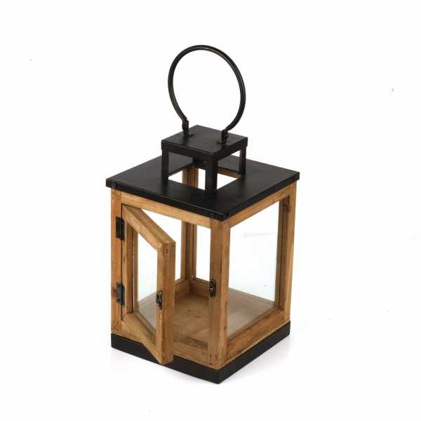 Lucerna dřevěná s černým kovem 47cm