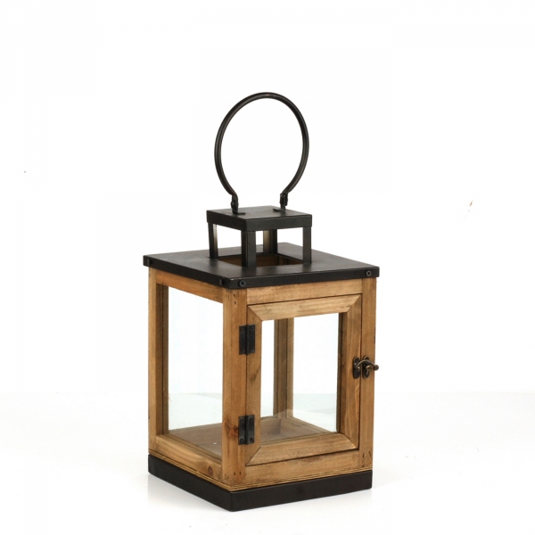 Lucerna dřevěná s černým kovem 47cm