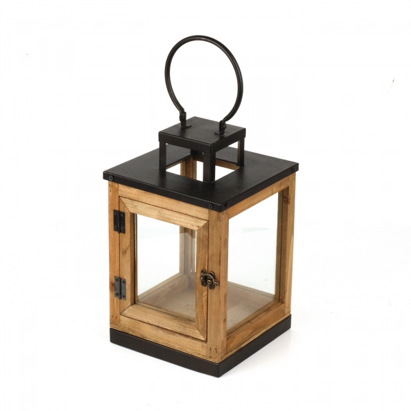 Lucerna dřevěná s černým kovem 47cm