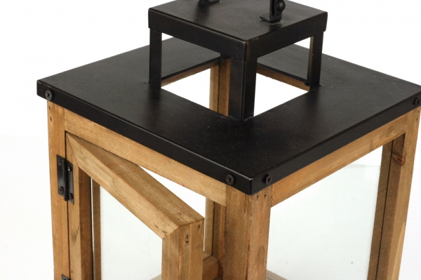 Lucerna dřevěná s černým kovem 47cm