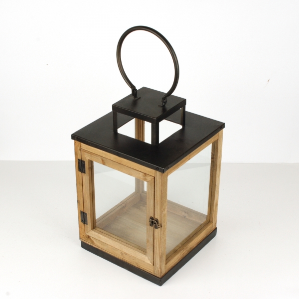 Lucerna dřevěná s černým kovem 57cm 