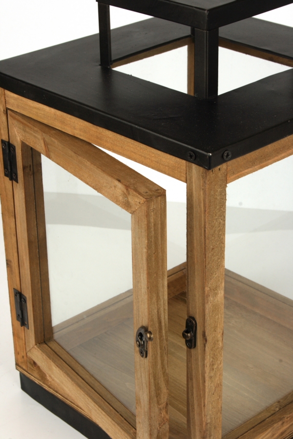 Lucerna dřevěná s černým kovem 57cm 