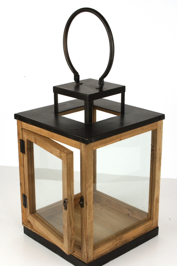 Lucerna dřevěná s černým kovem 57cm 