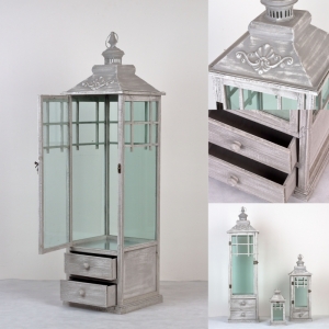 Lucerna dřevěná šedá s patinou 115cm