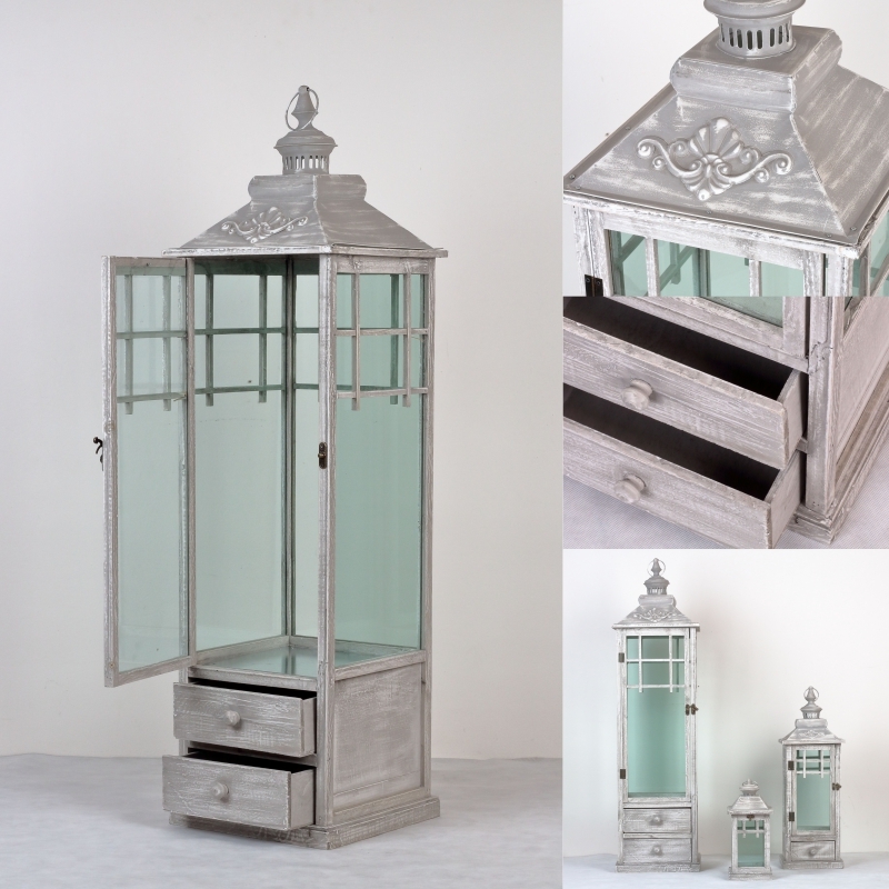 Lucerna dřevěná šedá s patinou 115cm