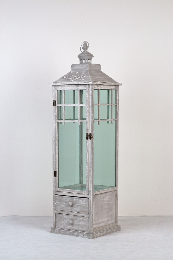 Lucerna dřevěná šedá s patinou 115cm