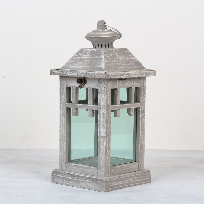 Lucerna dřevěná šedá s patinou 35cm