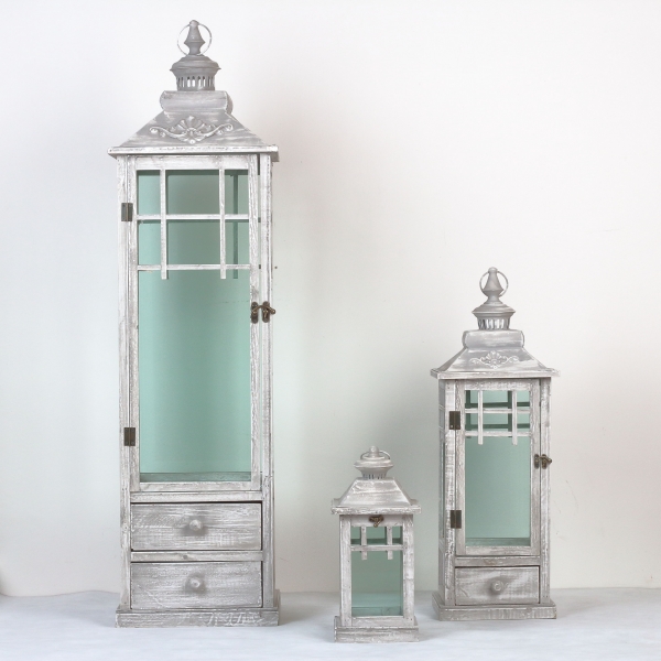 Lucerna dřevěná šedá s patinou 35cm