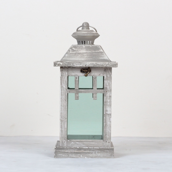 Lucerna dřevěná šedá s patinou 35cm