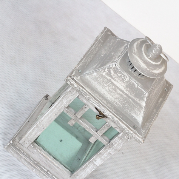 Lucerna dřevěná šedá s patinou 35cm