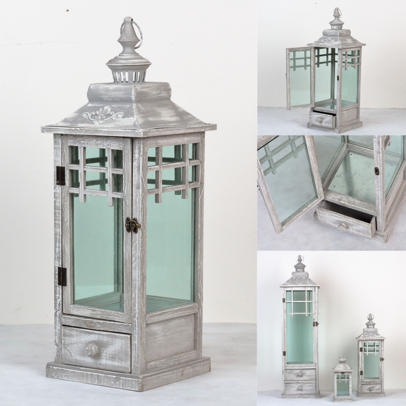 Lucerna dřevěná šedá s patinou 66cm