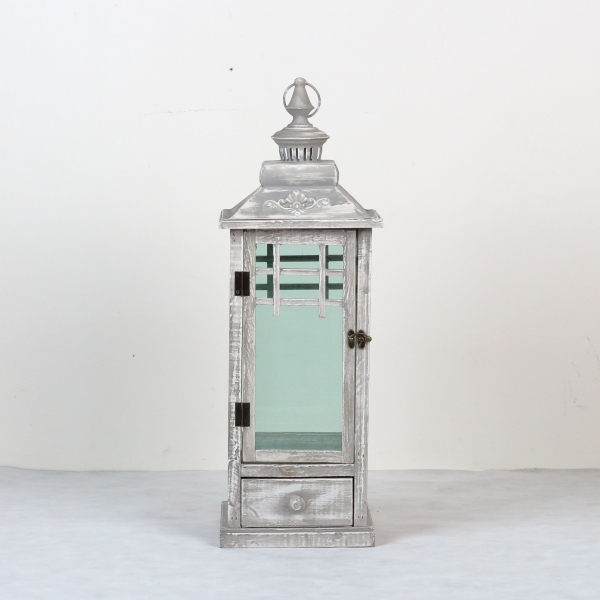 Lucerna dřevěná šedá s patinou 66cm