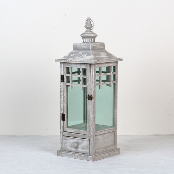 Lucerna dřevěná šedá s patinou 66cm