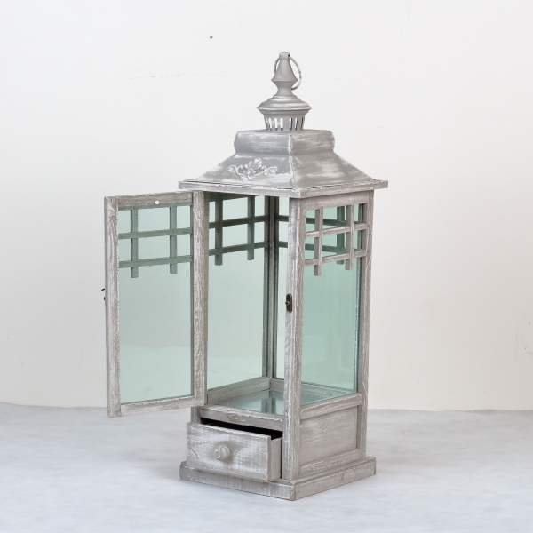 Lucerna dřevěná šedá s patinou 66cm