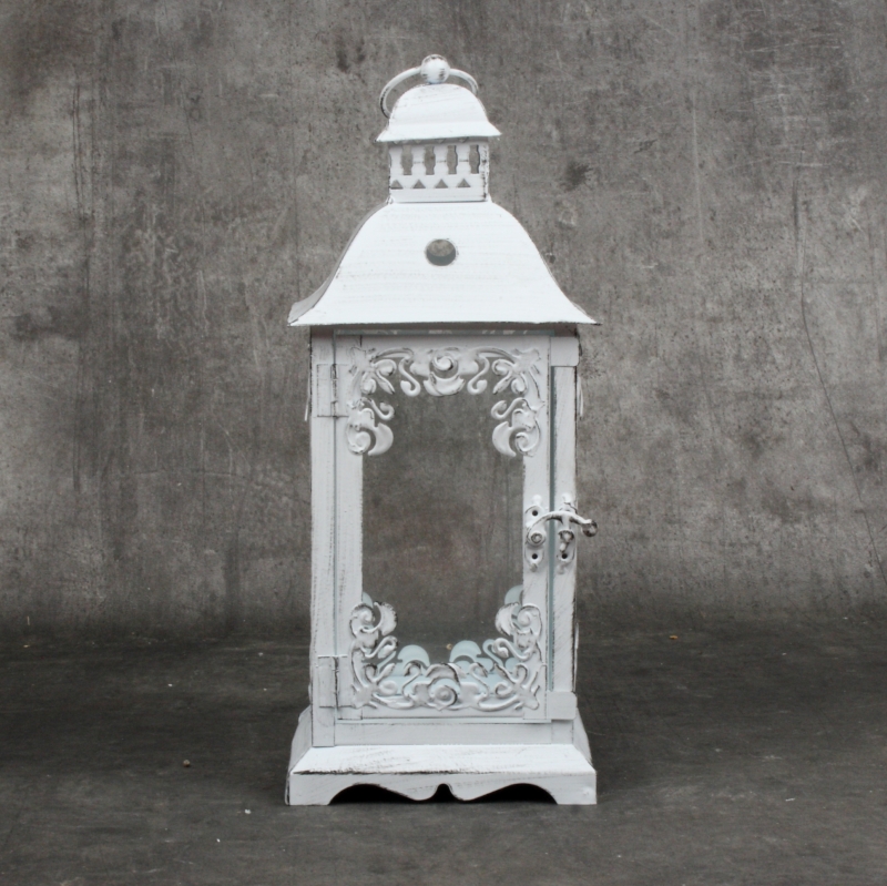 Lucerna kovová bílá s patinou 32cm