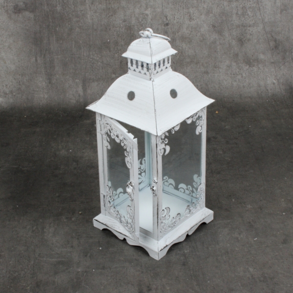 Lucerna kovová bílá s patinou 32cm