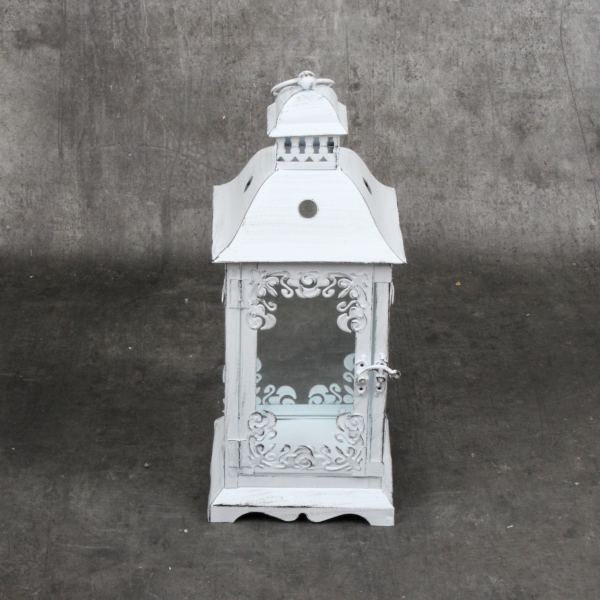 Lucerna kovová bílá s patinou 32cm