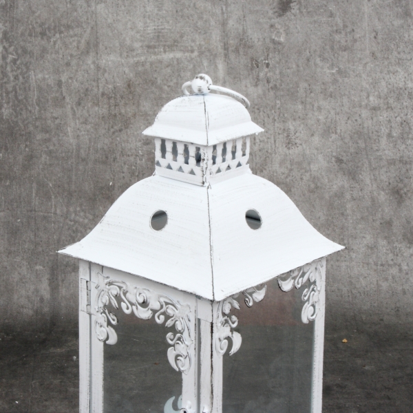 Lucerna kovová bílá s patinou 32cm