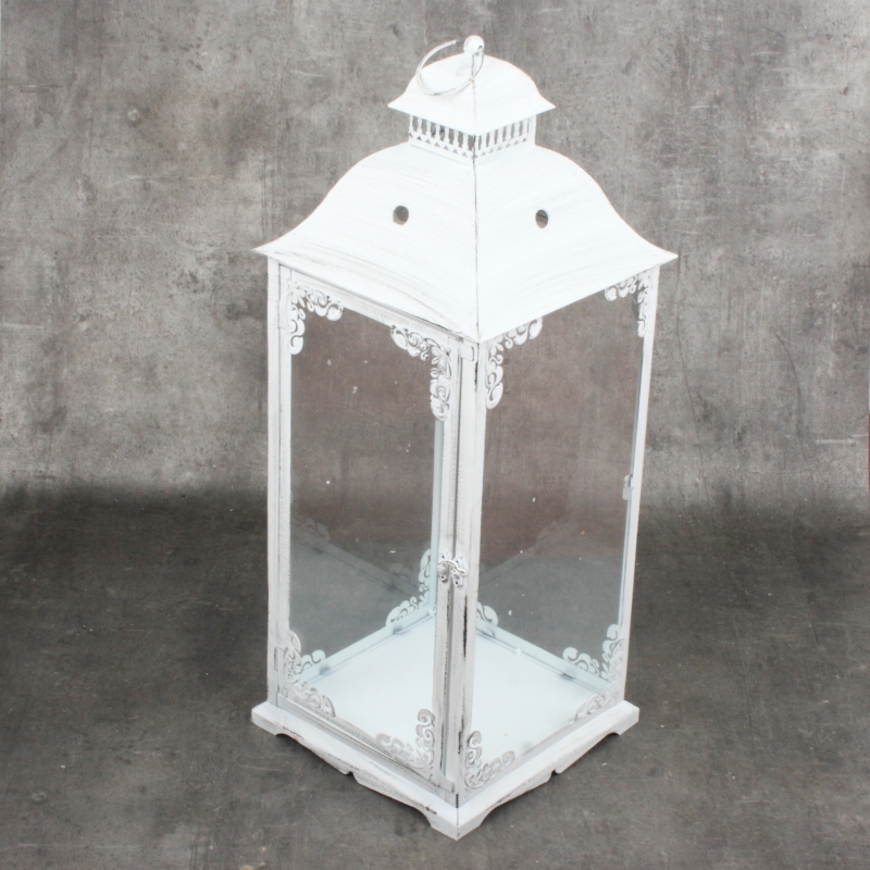 Lucerna kovová bílá s patinou 68cm