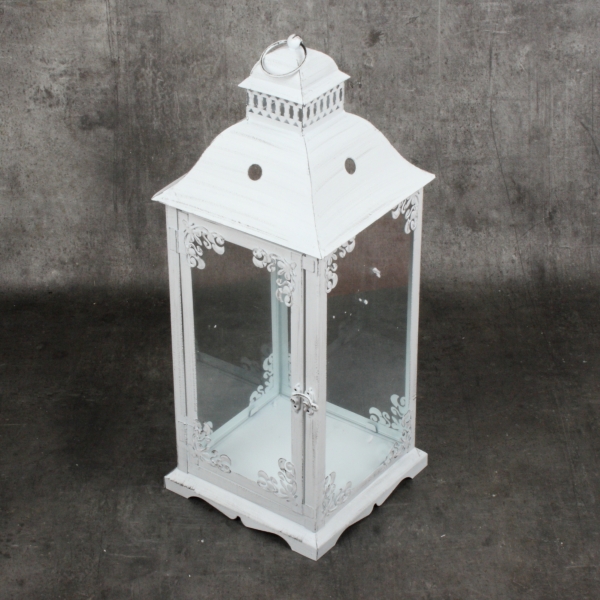 Lucerna kovová bílá s patinou 68cm