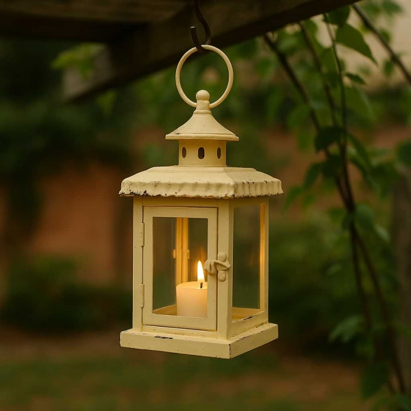 Lucerna kovová krémová 11,5x11,5x21,5cm