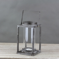 Lucerna kovová šedá s patinou 12x12cm celková výška 27cm