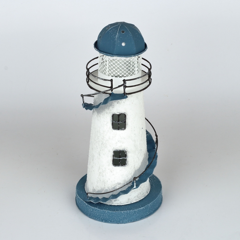 Lucerna na čajovou svíčku maják modrý 25cm