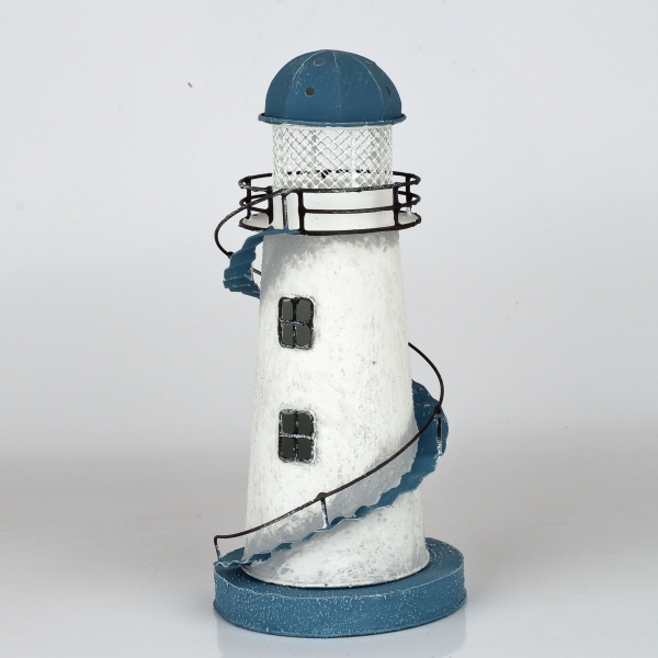Lucerna na čajovou svíčku maják modrý 25cm