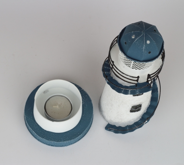 Lucerna na čajovou svíčku maják modrý 25cm