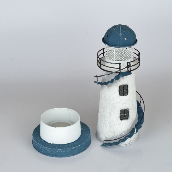 Lucerna na čajovou svíčku maják modrý 25cm