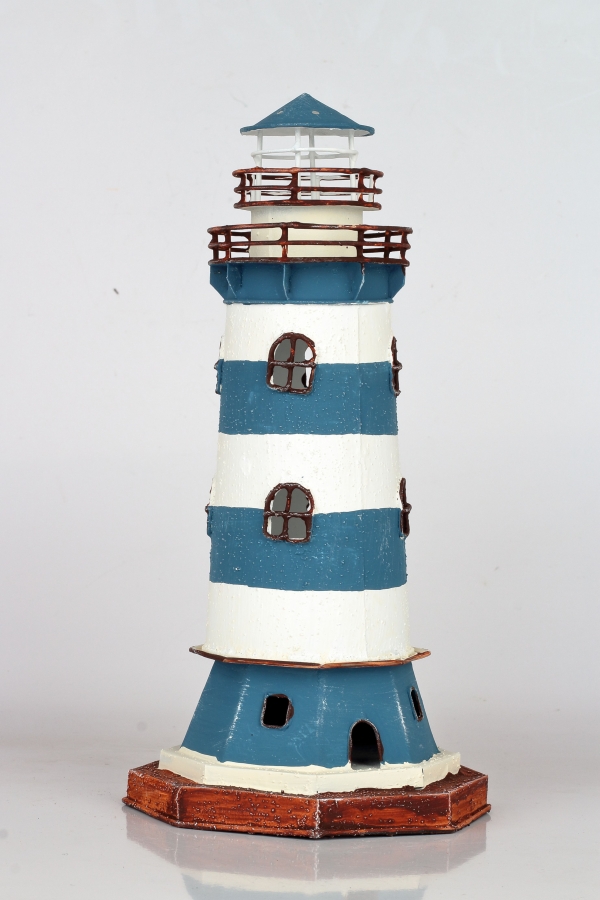 Lucerna na čajovou svíčku maják pruhovaný 24cm