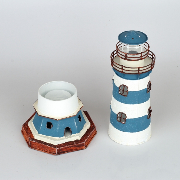 Lucerna na čajovou svíčku maják pruhovaný 24cm